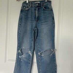 Denim straight leg ripped jeans,Garage